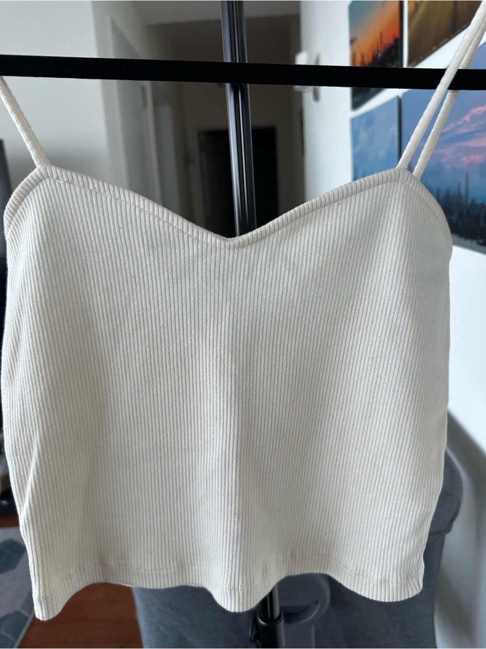 Mango Cream Ribbed Spaghetti-Strap Cami